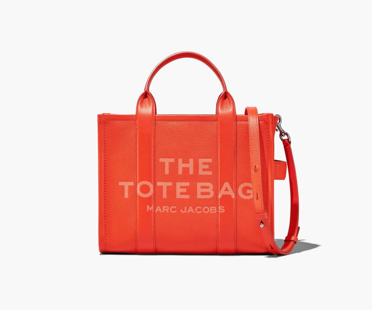 Marc Jacobs Leather Medium Tote Bag The Tote Bag Electric Orange | OHD198075