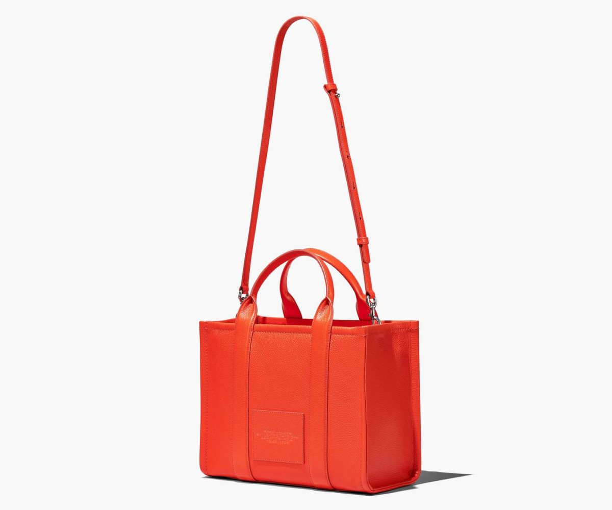 Marc Jacobs Leather Medium Tote Bag The Tote Bag Electric Orange | OHD198075