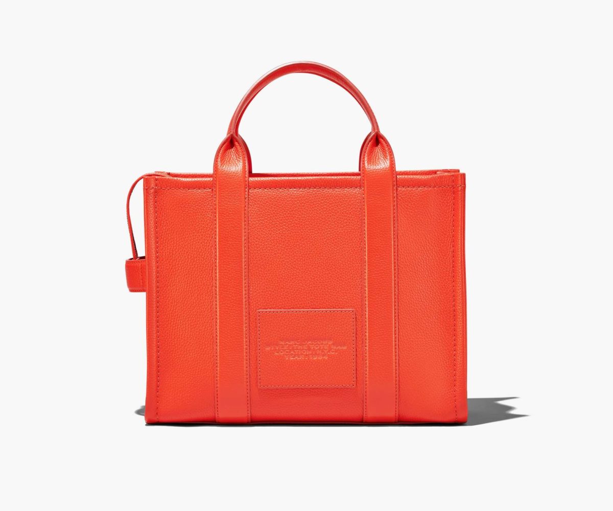 Marc Jacobs Leather Medium Tote Bag The Tote Bag Electric Orange | OHD198075