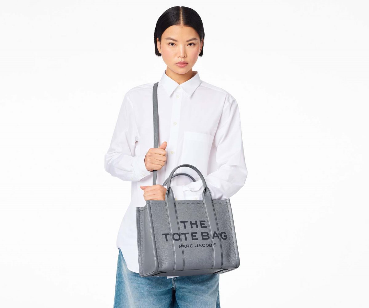 Marc Jacobs Leather Medium Tote Bag The Tote Bag Wolf Grey | PDQ289530