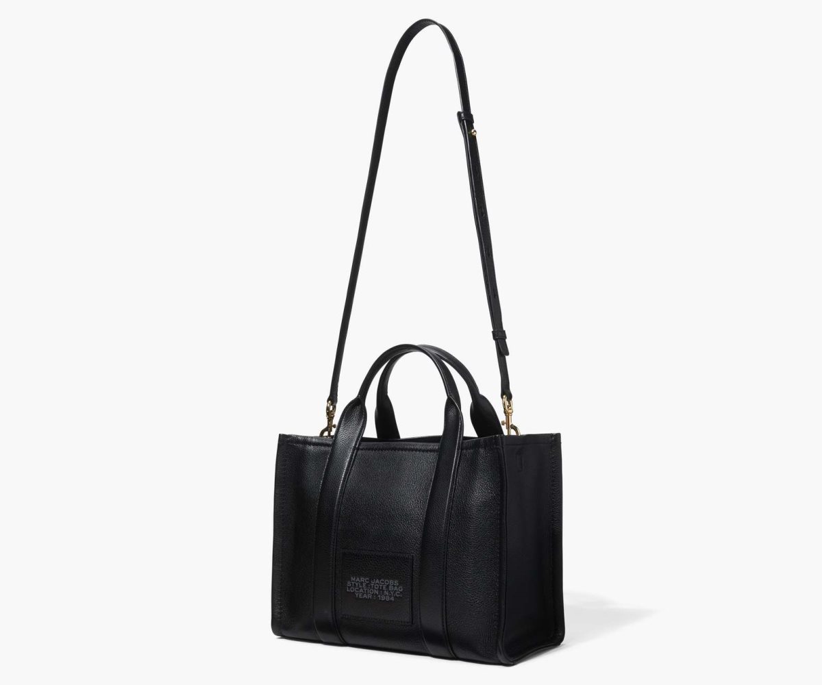 Marc Jacobs Leather Medium Tote Bag The Tote Bag Black | XFN603927