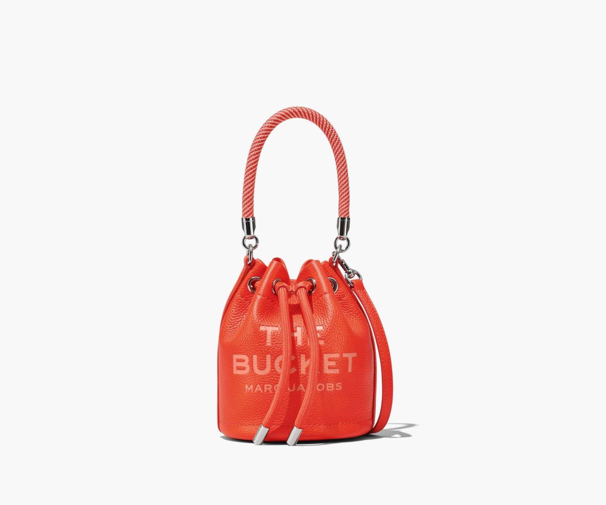 Marc Jacobs Leather Micro Bucket Bag Bucket Bag Electric Orange | IMD093857