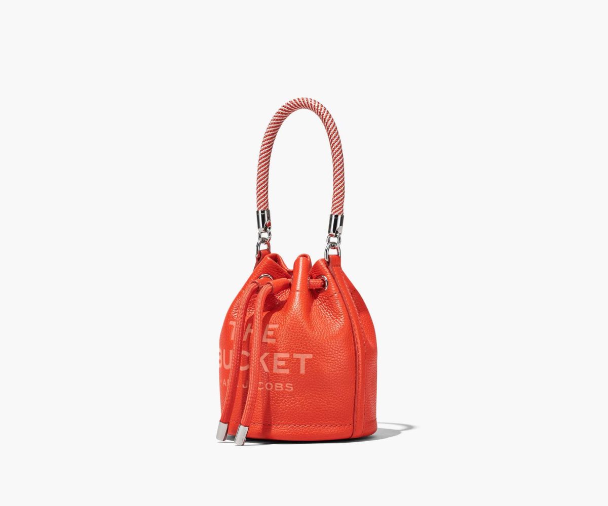 Marc Jacobs Leather Micro Bucket Bag Bucket Bag Electric Orange | IMD093857