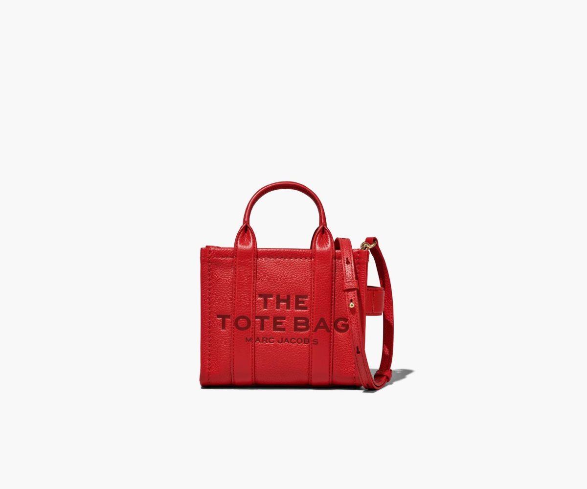 Marc Jacobs Leather Micro Tote Bag The Tote Bag True Red | DIX786539