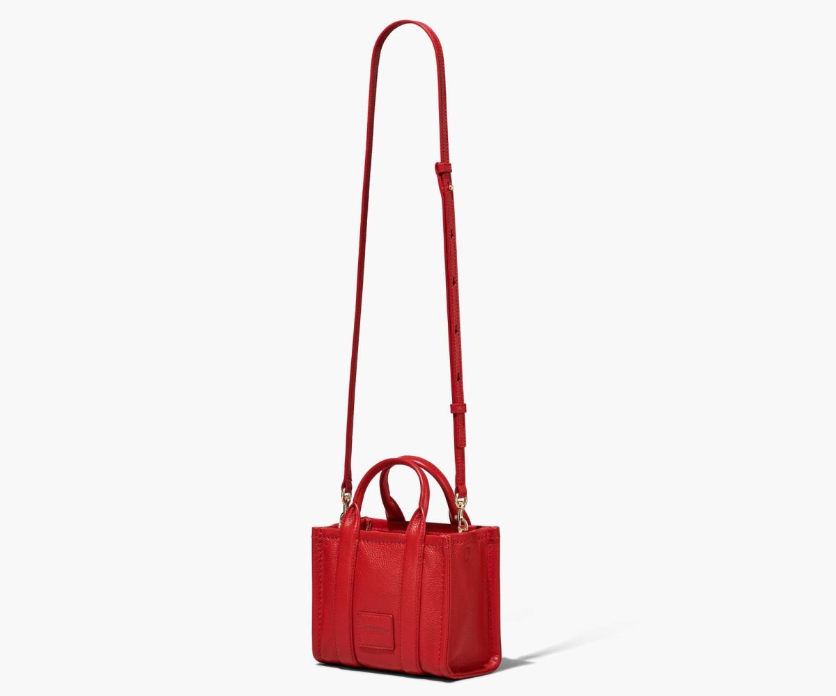 Marc Jacobs Leather Micro Tote Bag The Tote Bag True Red | DIX786539