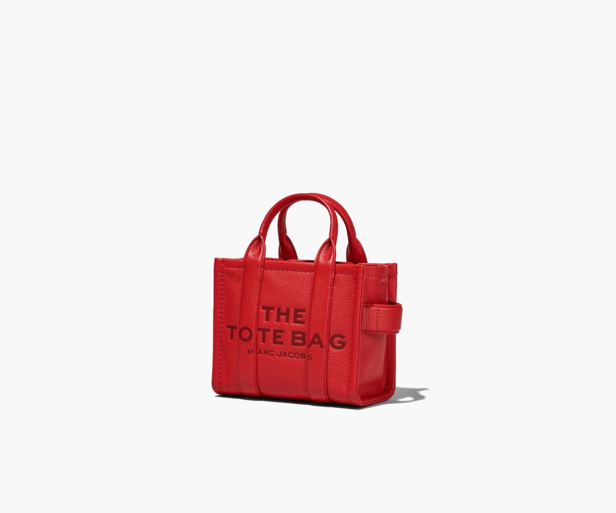 Marc Jacobs Leather Micro Tote Bag The Tote Bag True Red | DIX786539