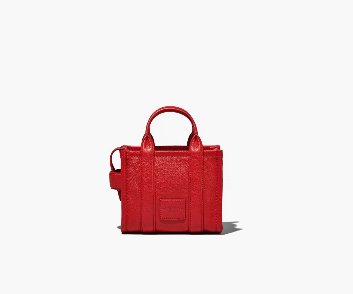 Marc Jacobs Leather Micro Tote Bag The Tote Bag True Red | DIX786539