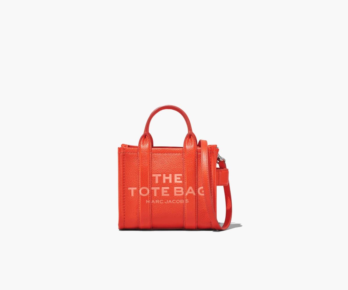 Marc Jacobs Leather Micro Tote Bag The Tote Bag Electric Orange | HCF450367