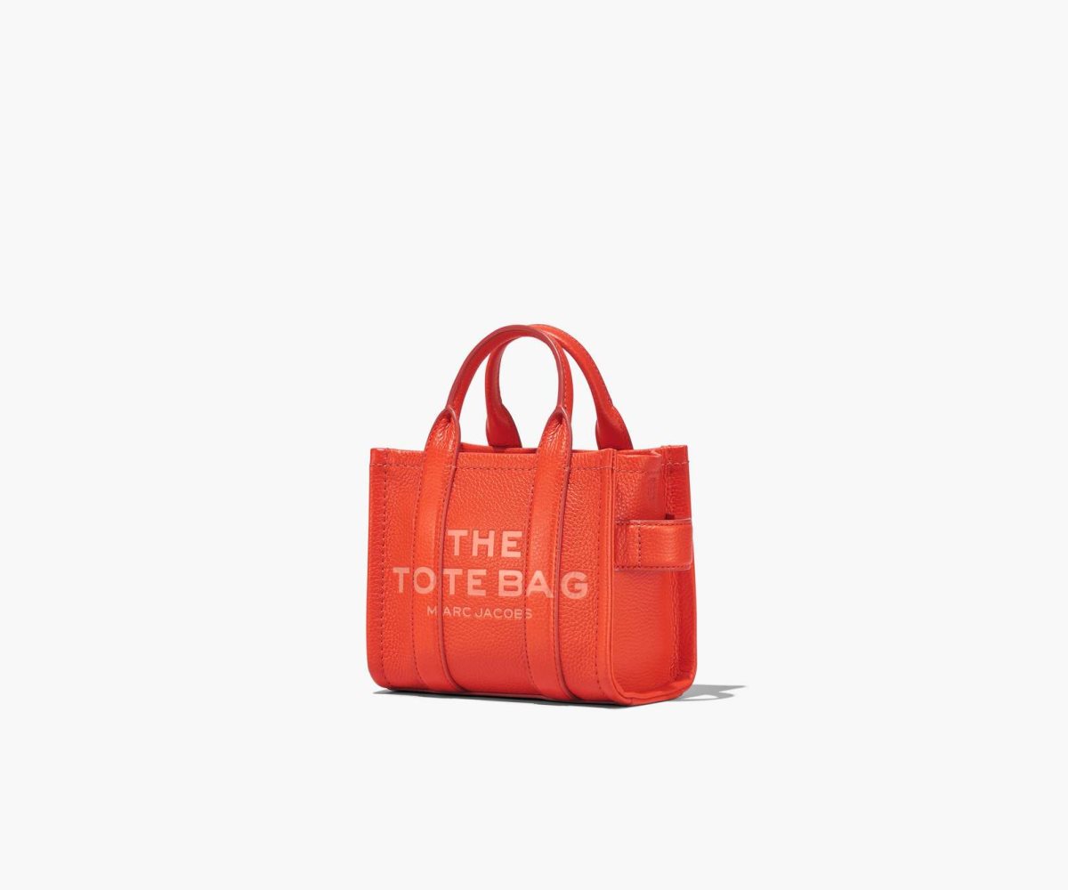 Marc Jacobs Leather Micro Tote Bag The Tote Bag Electric Orange | HCF450367