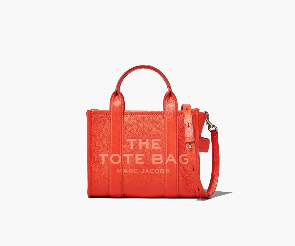 Marc Jacobs Leather Mini Tote Bag The Tote Bag Electric Orange | CPS134569