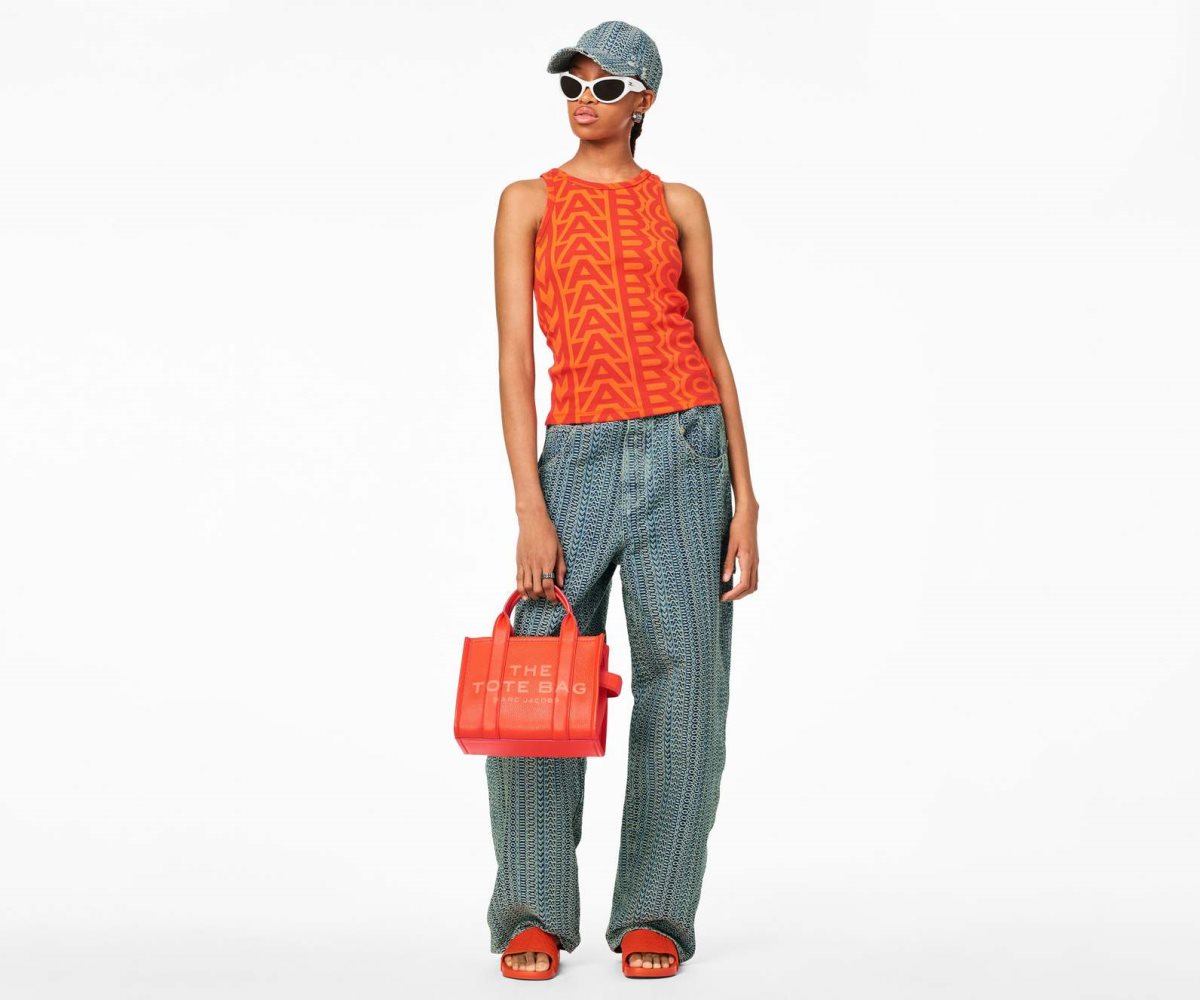 Marc Jacobs Leather Mini Tote Bag The Tote Bag Electric Orange | CPS134569