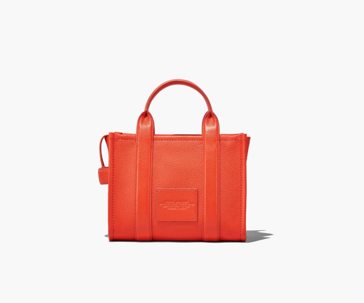 Marc Jacobs Leather Mini Tote Bag The Tote Bag Electric Orange | CPS134569