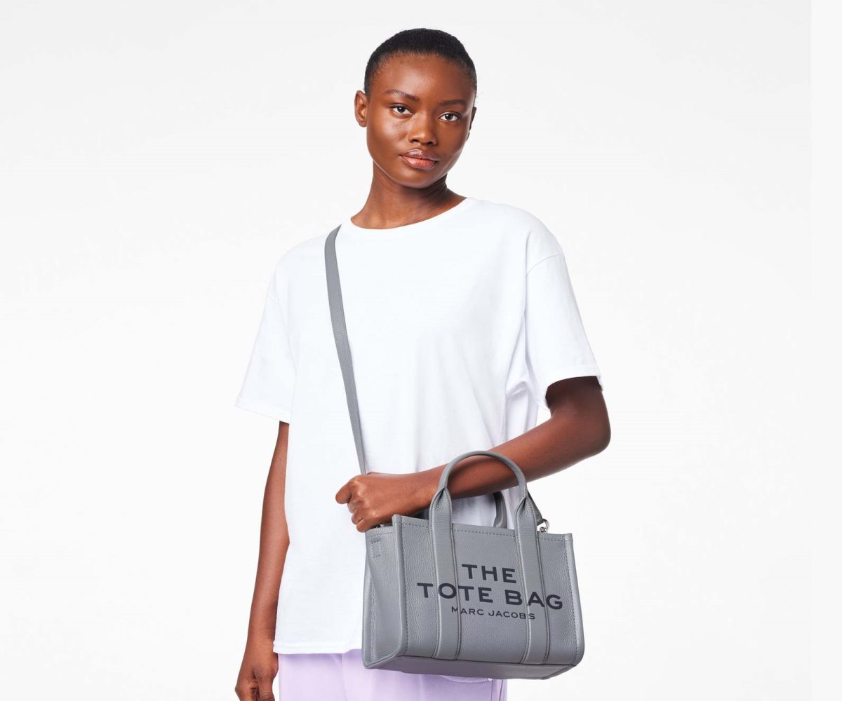 Marc Jacobs Leather Mini Tote Bag The Tote Bag Wolf Grey | KLY253967