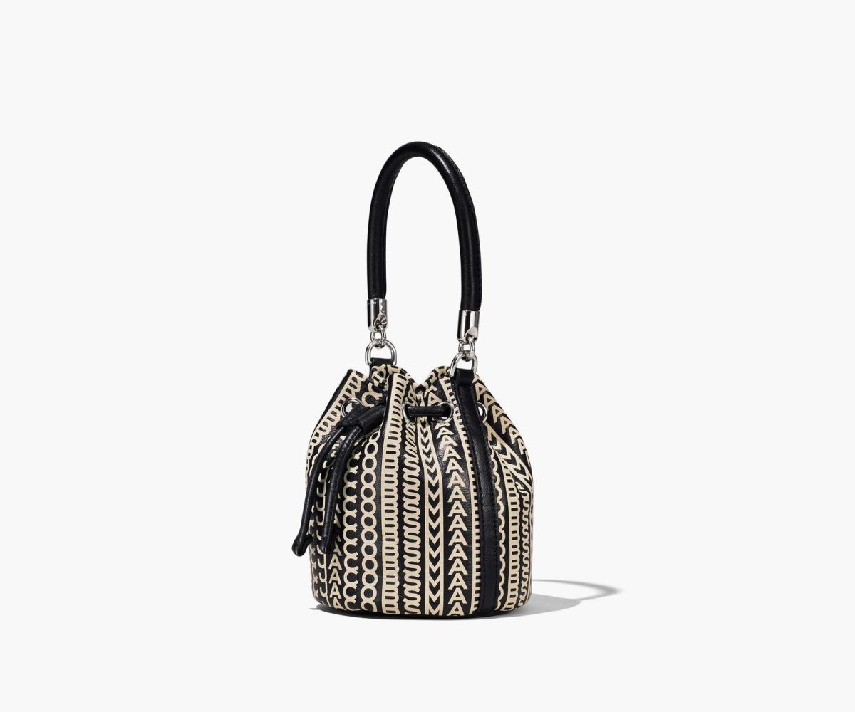 Marc Jacobs Monogram Leather Micro Bucket Bag Bucket Bag Black/White | XML812560