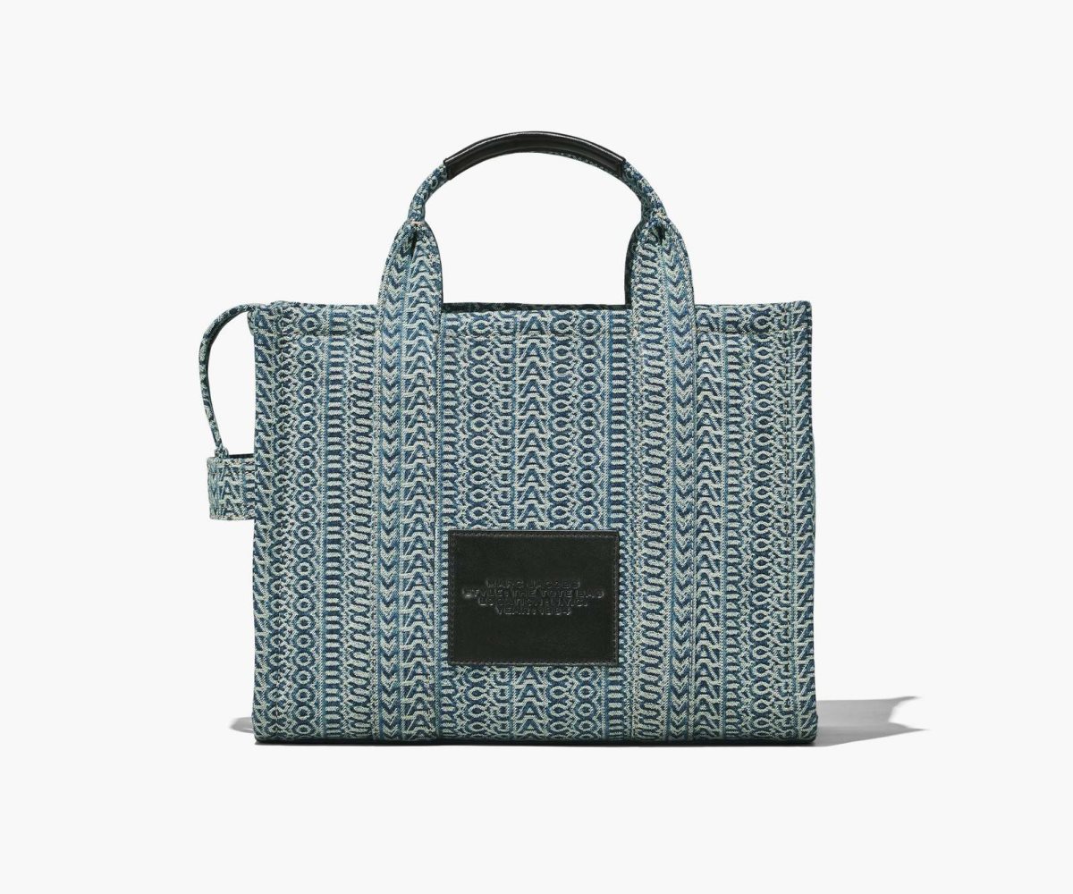 Marc Jacobs Washed Monogram Denim Medium Tote Bag The Tote Bag Sun Faded Denim | TFR403516