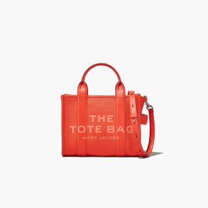 Marc Jacobs Leather Mini Tote Bag The Tote Bag Electric Orange | CPS134569